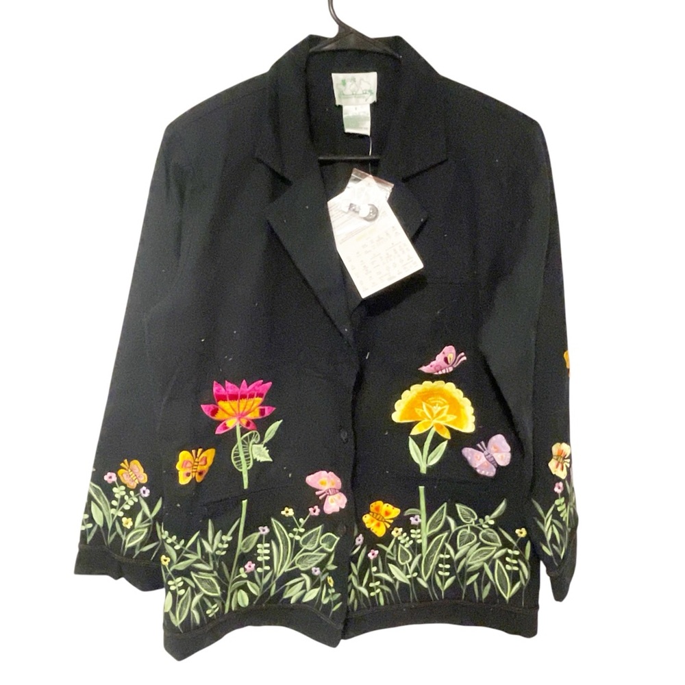Quacker Factory Size Small Black Floral‎ Embroidered Jacket Ladies NEW